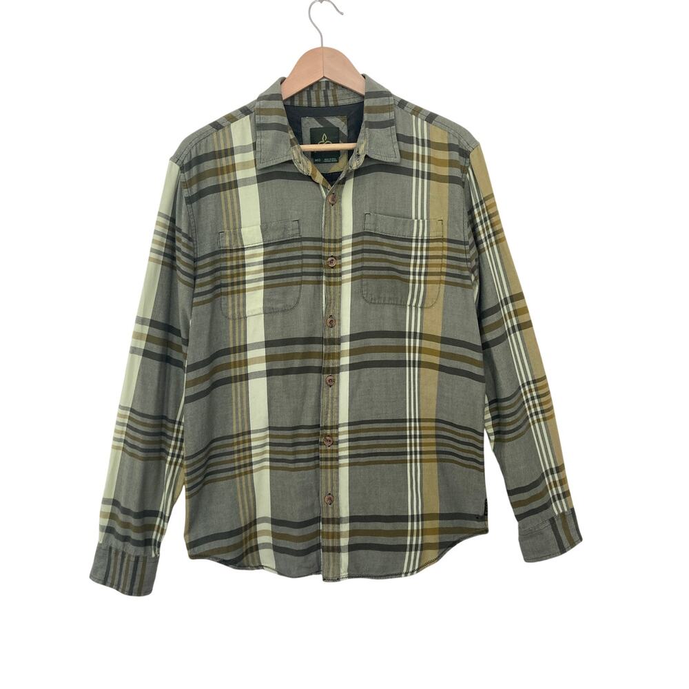 Prana Green Plaid Flannel Fall Back to School Casual Button Down Shirt Medium